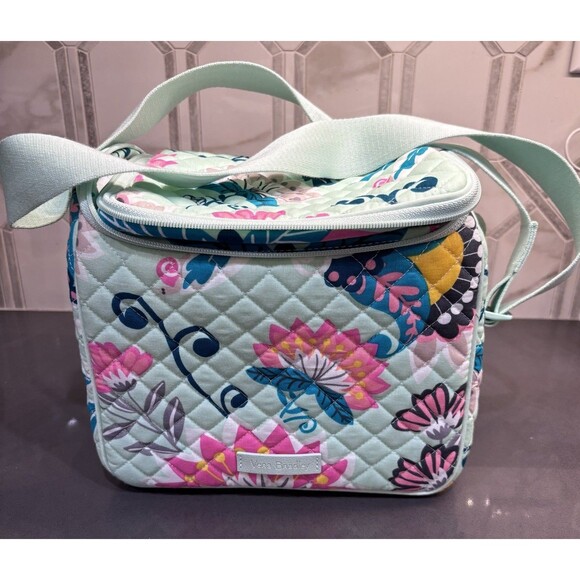Vera Bradley Iconic Stay Cooler Lunch - Mint Flowers NWT School Box Bag Dinner - Picture 1 of 9